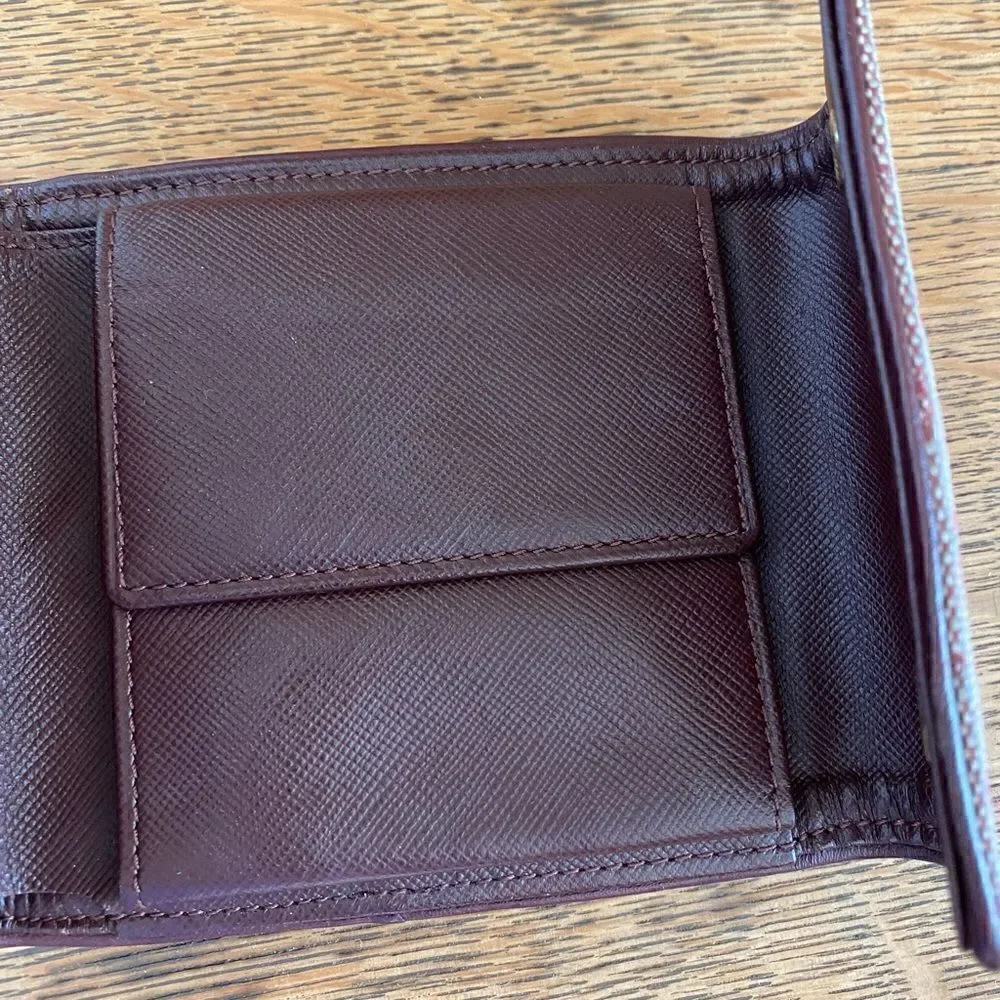 Louis Vuitton Red/Sepia Monogram Lin Porte-Tresor Canvas & Leather Wallet w/COA.